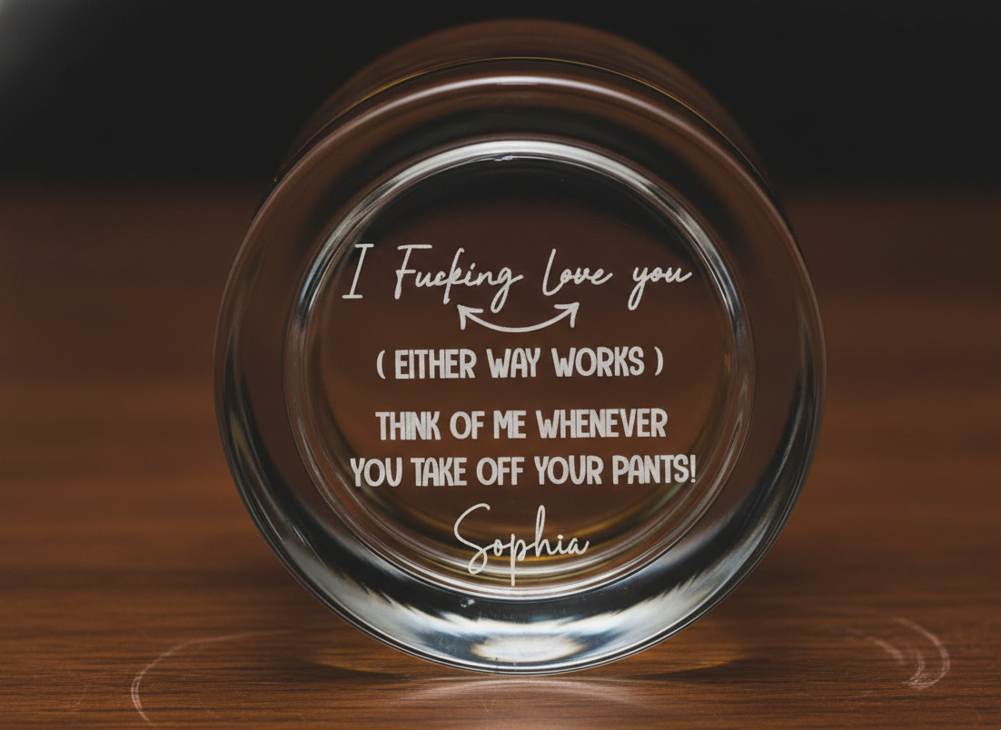 I F-king Love You, Personalized Whiskey Glass, Funny Handmade Anniversary Belt Gift For Boyfriend, Husband, Custom Whiskey Glass