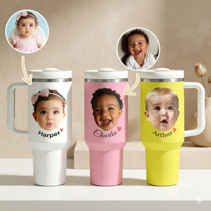 Custom Baby Face Tumbler, With Straw, Grandma & grandpa gift, Mother's Day Gift