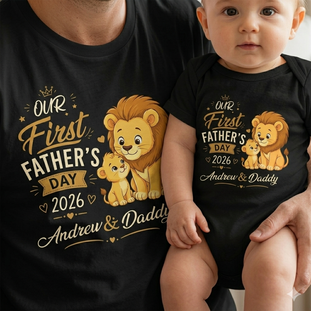 Our First Father's Day Together - Personalized T-shirt and Baby's Onesie
