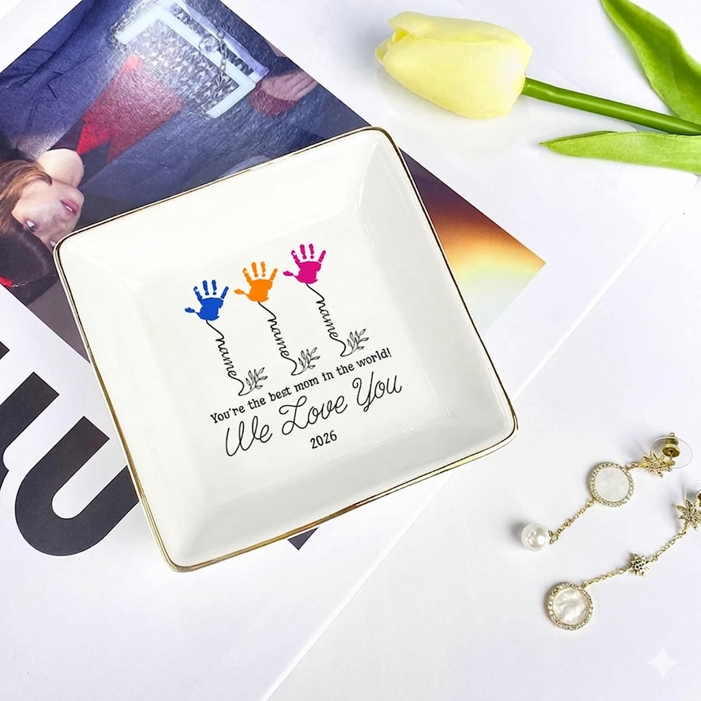 Custom Kids Name Hand Print Ring Trinket, Best Mom Jewelry Tray, Personalized Mothers Day Ring Dish, Birthday Gift for Mom Mother's Day Gift