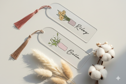 Personalized Birth Flower Acrylic Bookmark, Mothers Day Gift, Birthday Gift for Her, Custom Bookmark, Gifts for Her Bookmark with Tassel