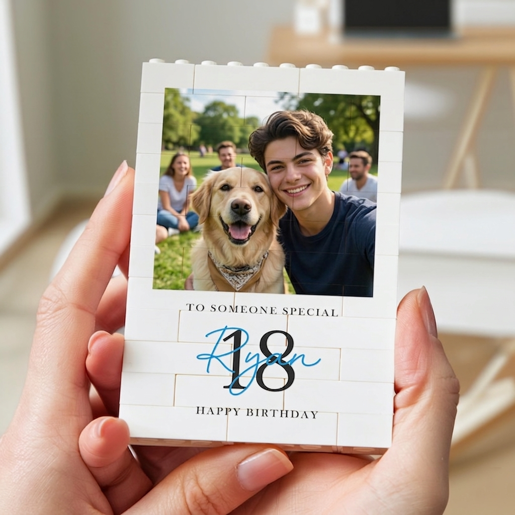 Personalised 18th Birthday Gifts for Him Gift For Her, Photo Building Block Keepsake for Son or Boy, Milestone Birthday Memory Gift