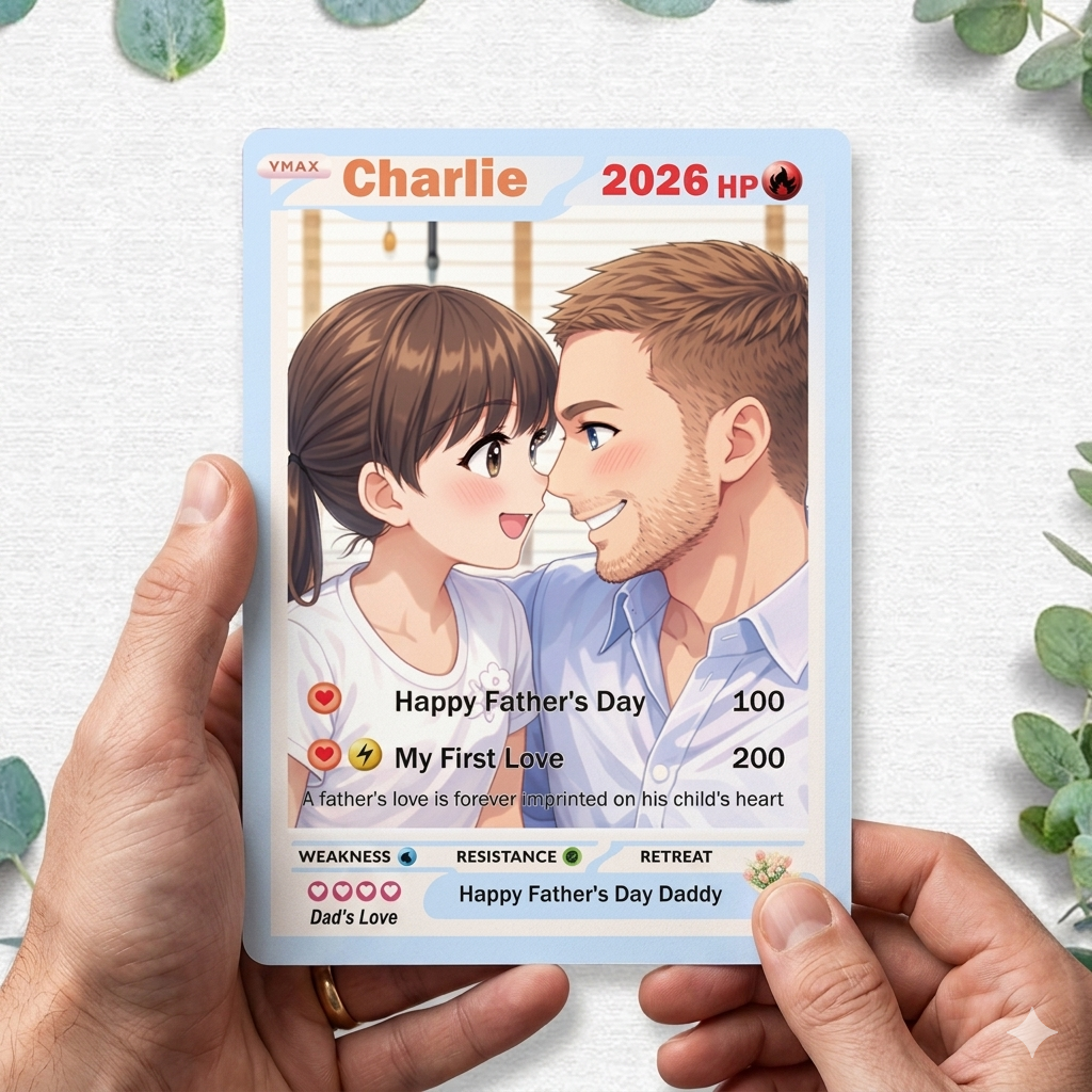 Custom Father & Children Trading Card For Dad, Father's Day