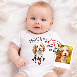 Protected By Pets Custom Dog Photo Baby Bodysuit , Personalized Kids Tee, Youth Gift With Pet's Names Custom Cat and Dog Sibling