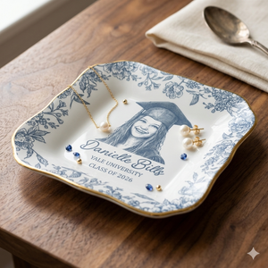 Custom Photo Pencil Sketch Congrats Graduation - Personalized Ring Dish