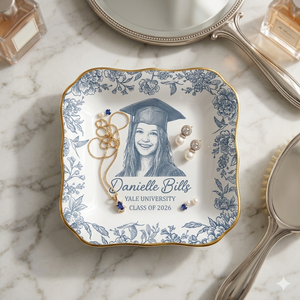 Custom Photo Pencil Sketch Congrats Graduation - Personalized Ring Dish