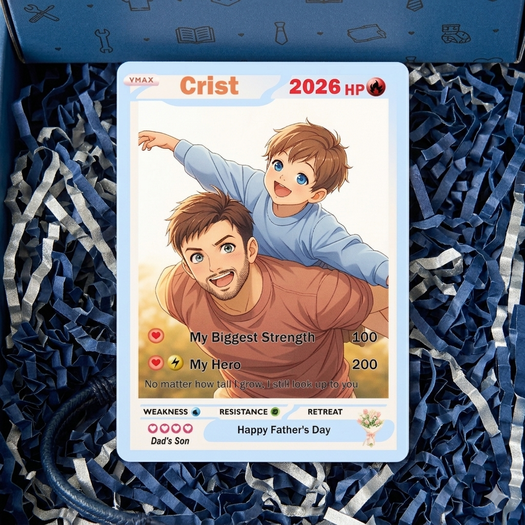 Custom Father & Children Trading Card For Dad, Father's Day