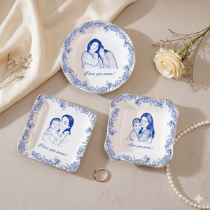 Personalized Ceramic Photo Jewelry Dish, Family Photo Ring Dish, Personalized Portrait Trinket Tray, Gifts for Mom, Nanny, Family Gift