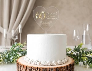 Diamond Wedding Personalised Heart Shaped Cake Topper | Diamond Wedding Cake Topper | Diamond Wedding Anniversary|Diamond Wedding Decoration