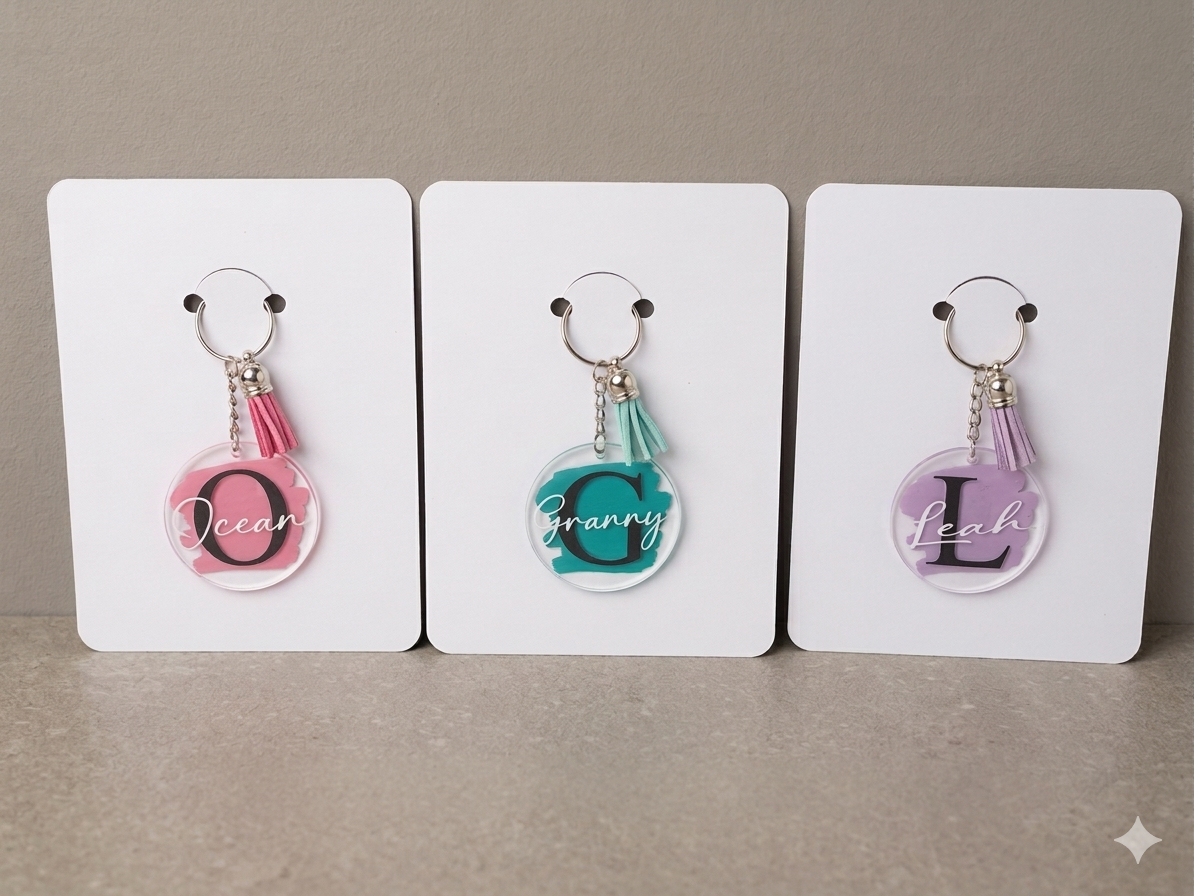 Personalised Acrylic Initial Keyring with Tassel: Custom Name Gift