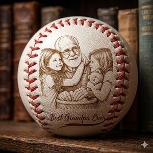 Custom Photo Pencil Drawing Engraved Best Dad Grandpa Ever - Personalized Baseball, Softball