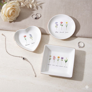 Personalized Birth Flower Ring Dish,Besties Flower Ring Holder,Ring Dish for Mom,Wedding Bridesmaid Trinket Dish,Mother's Day Gift