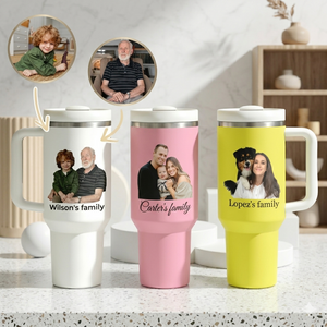 Custom Photo Travel Tumbler With Straw, Personalized Family Portrait Thermos Cup, Cup Keepsake Gifts for Mom/Dad/Friends