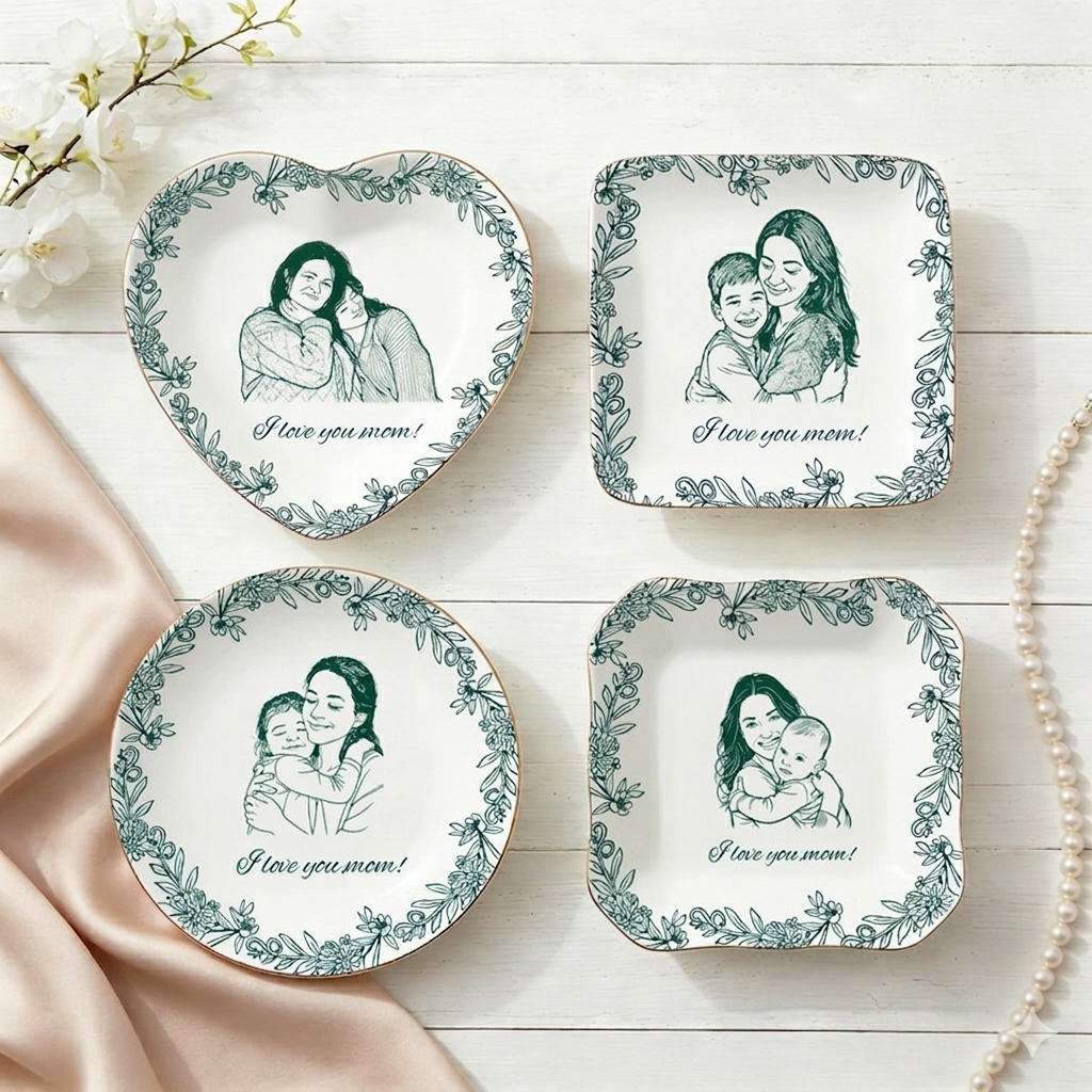 Personalized Ceramic Mom Photo Jewelry Dish, Family Photo Ring Dish, Personalized Portrait Trinket Tray, Gifts for Mom, Nanny, Family Gift Mother's Day Gift