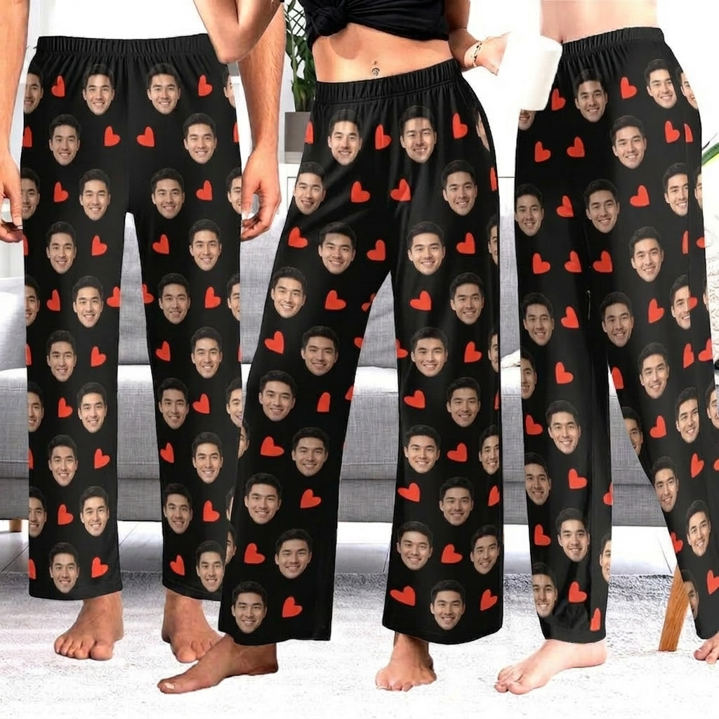 Custom photo pajama pants for Women Men, Personalized Face pajama pants socks, Gift for Wife Husband, Anniversary Gift,Birthday Wedding Gift
