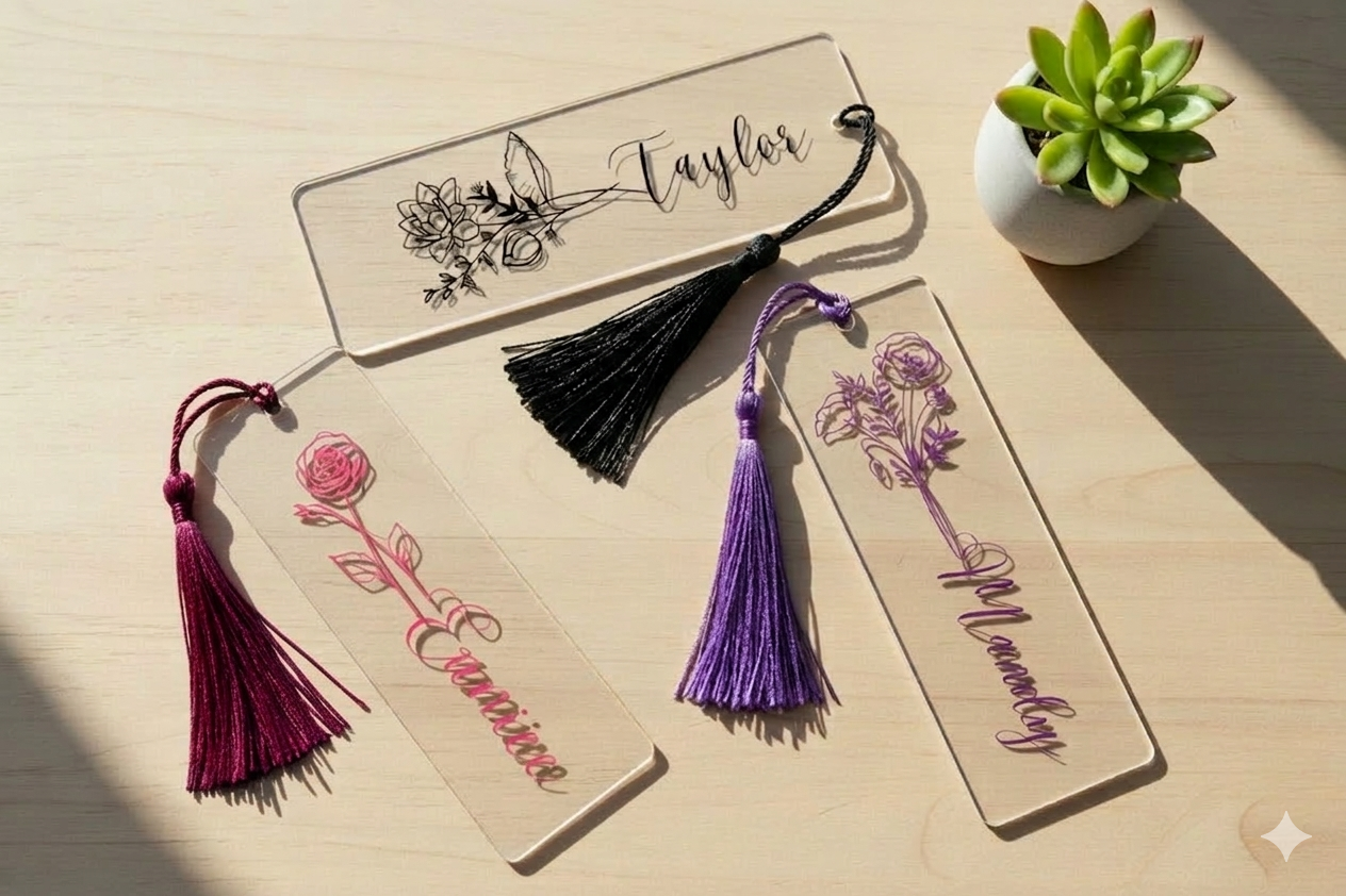 Custom Birth Flower Bookmark, Personalized Floral Acrylic Bookmark Gift with Tassel, Month Flower Gift, Unique Book Lover Gift