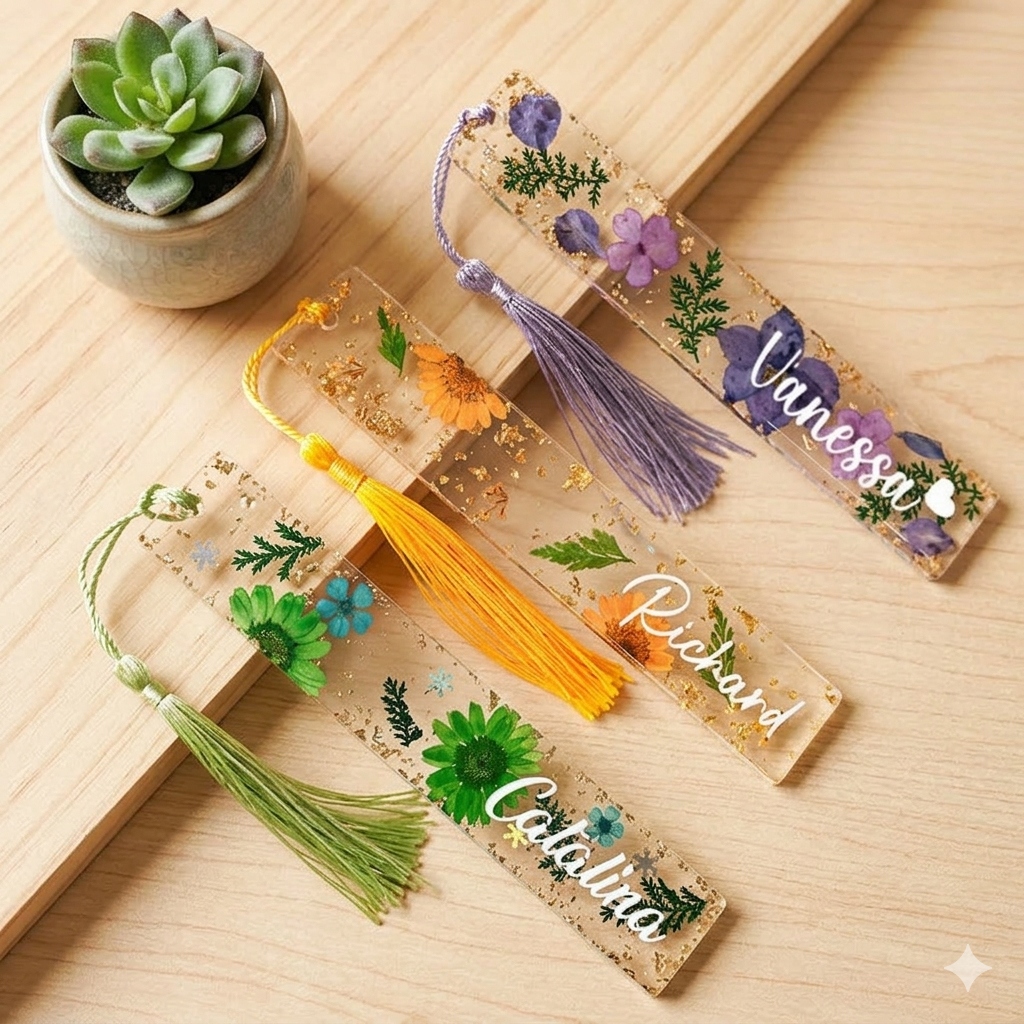 Personalized Pressed Flower Bookmark, Daisy Acrylic Bookmark, Bookmark with Name, Gift for Her & Teacher