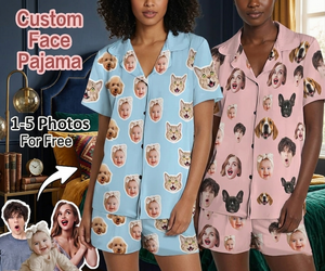 Custom Women Pajamas with Face, Custom Women Short Sleeve Pajama Set,Personalized Pajama with Face,Custom Photo Pajamas,Birthday/Party Gifts