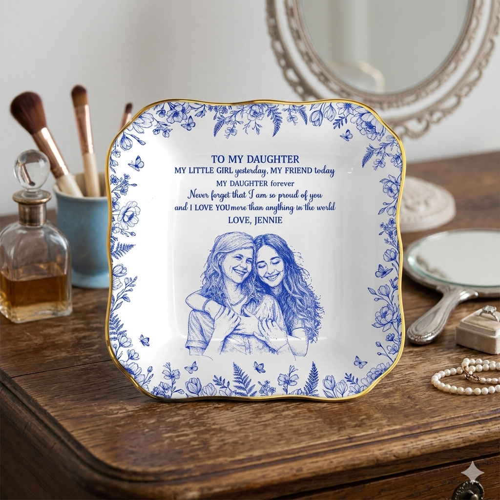 Custom Photo Pencil Sketch My Daughter Granddaughter Forever - Personalized Ring Dish