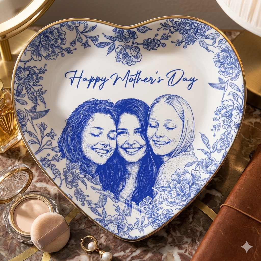 Custom Photo Pencil Sketch Loving Couple Family Pet - Personalized Ring Dish