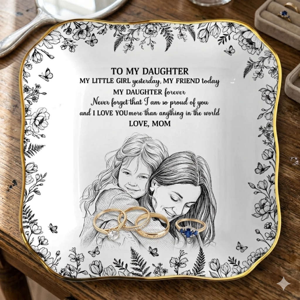Custom Photo Pencil Sketch My Daughter Granddaughter Forever - Personalized Ring Dish