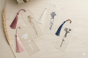 Birth Flower Acrylic Bookmark, Gifts for Mom, Mothers Day Gift, Personalized Bookmarks with Tassel, Custom Bookmark for Coworker