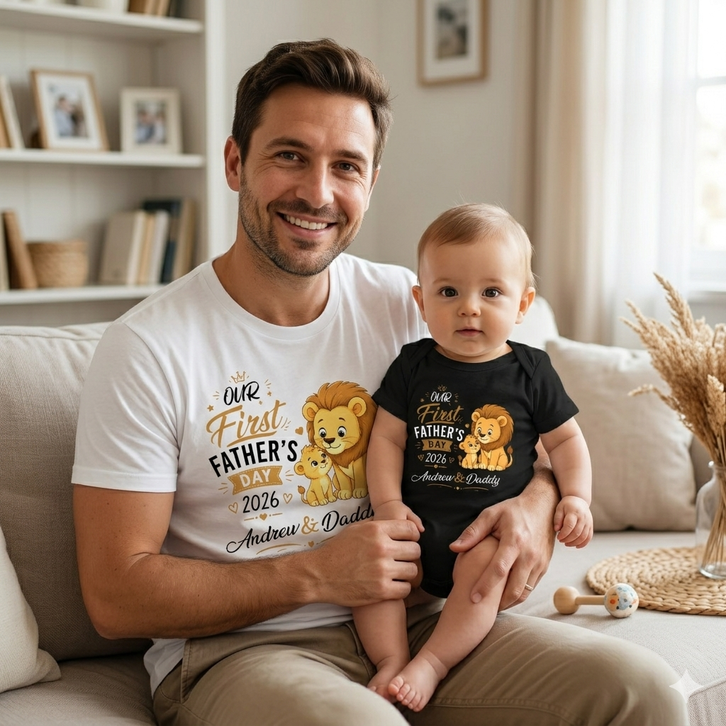 Our First Father's Day Together - Personalized T-shirt and Baby's Onesie