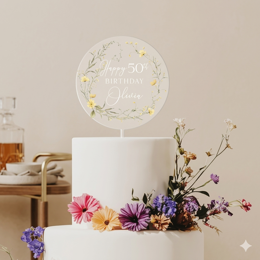Happy Birthday Acrylic Cake Topper, 50th Birthday Cake Topper, Custom Cake Topper for Birthday, Custom Name Cake Topper