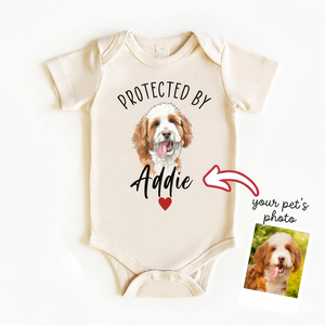 Protected By Pets Custom Dog Photo Baby Bodysuit , Personalized Kids Tee, Youth Gift With Pet's Names Custom Cat and Dog Sibling