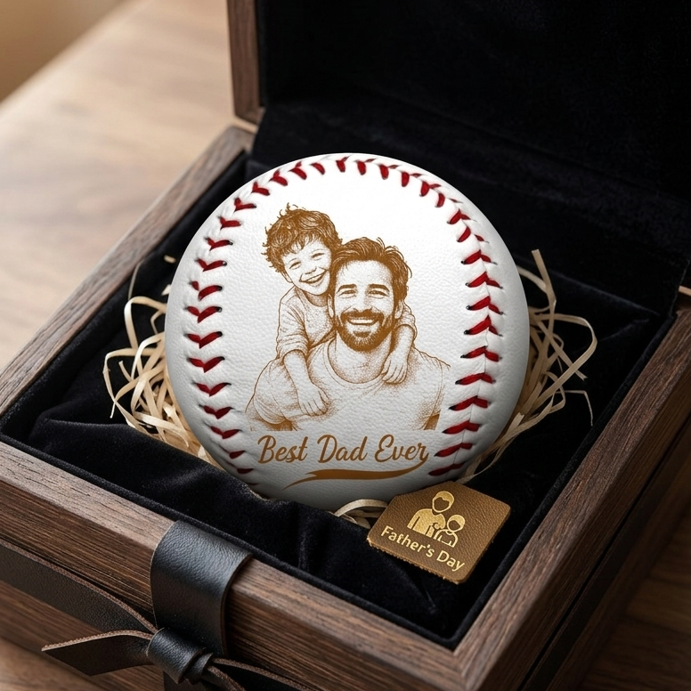 Custom Photo Pencil Drawing Engraved Best Dad Grandpa Ever - Personalized Baseball, Softball