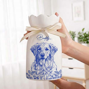 Custom Photo Pencil Sketch Art Loving Couple Family Pet - Personalized Ceramic Flower Vase