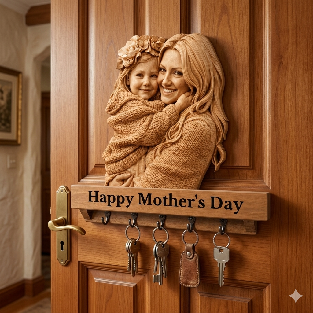 Custom 3D Wooden Family Portrait - Personalized Wooden Key Hanger