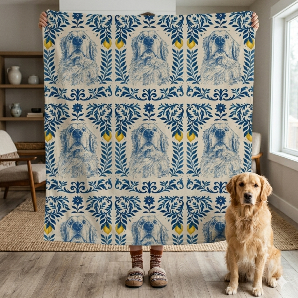 Vintage Cobalt Canine Pet Blanket Upload Photo Blanket Gemini_Generated_Image_y830suy830suy830.png