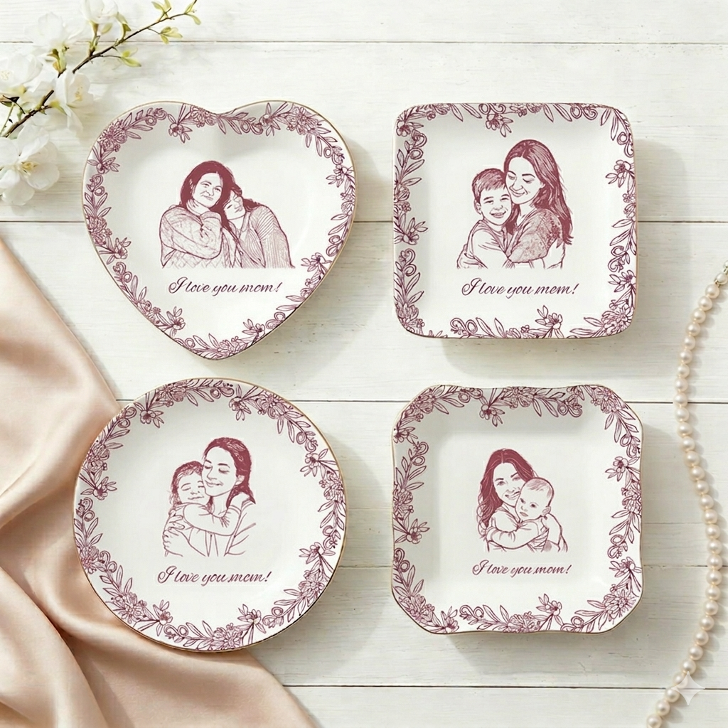 Personalized Ceramic Mom Photo Jewelry Dish, Family Photo Ring Dish, Personalized Portrait Trinket Tray, Gifts for Mom, Nanny, Family Gift Mother's Day Gift