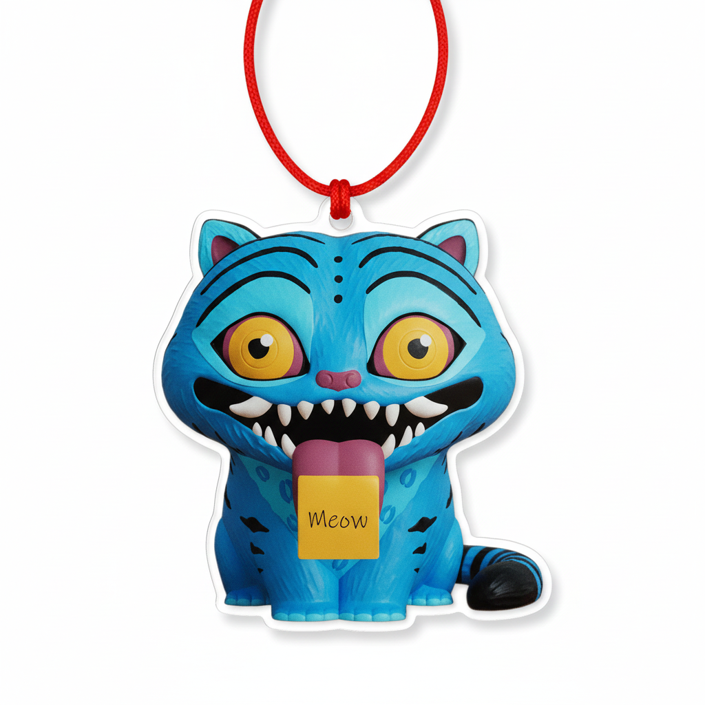 Demon Hunters Style Blue Cat Ornament, Spooky Cute Acrylic Christmas Decor, Movie Fan Gift, Unique Monster Cat Holiday Decoration