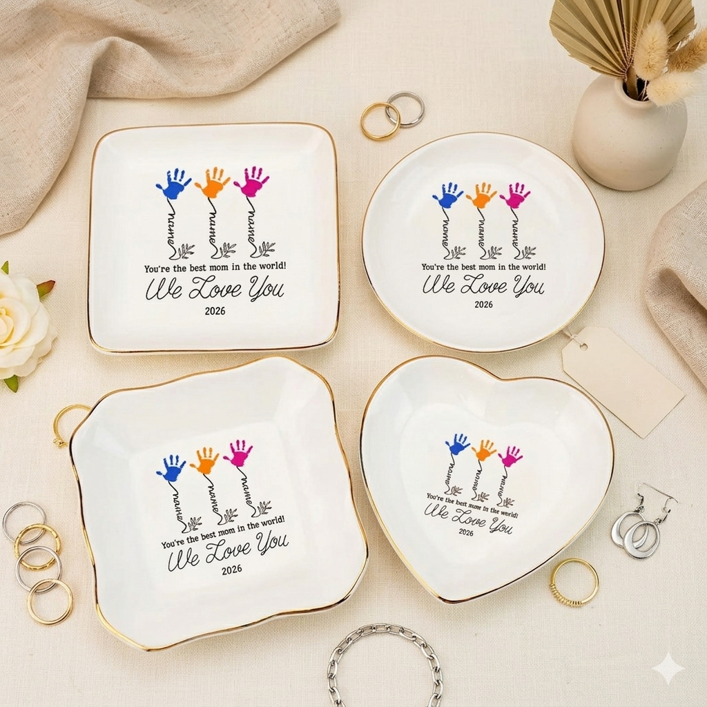 Custom Kids Name Hand Print Ring Trinket, Best Mom Jewelry Tray, Personalized Mothers Day Ring Dish, Birthday Gift for Mom Mother's Day Gift