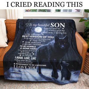 Gift For Son Blanket, Mom To My Beautiful Son Today Is A Good Day To Have Great Day Wolf