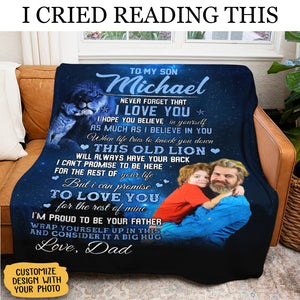 Gift For Son Blanket, to My Son I'm Proud to Be Your Father from Lion Dad Blanket Gift for Son