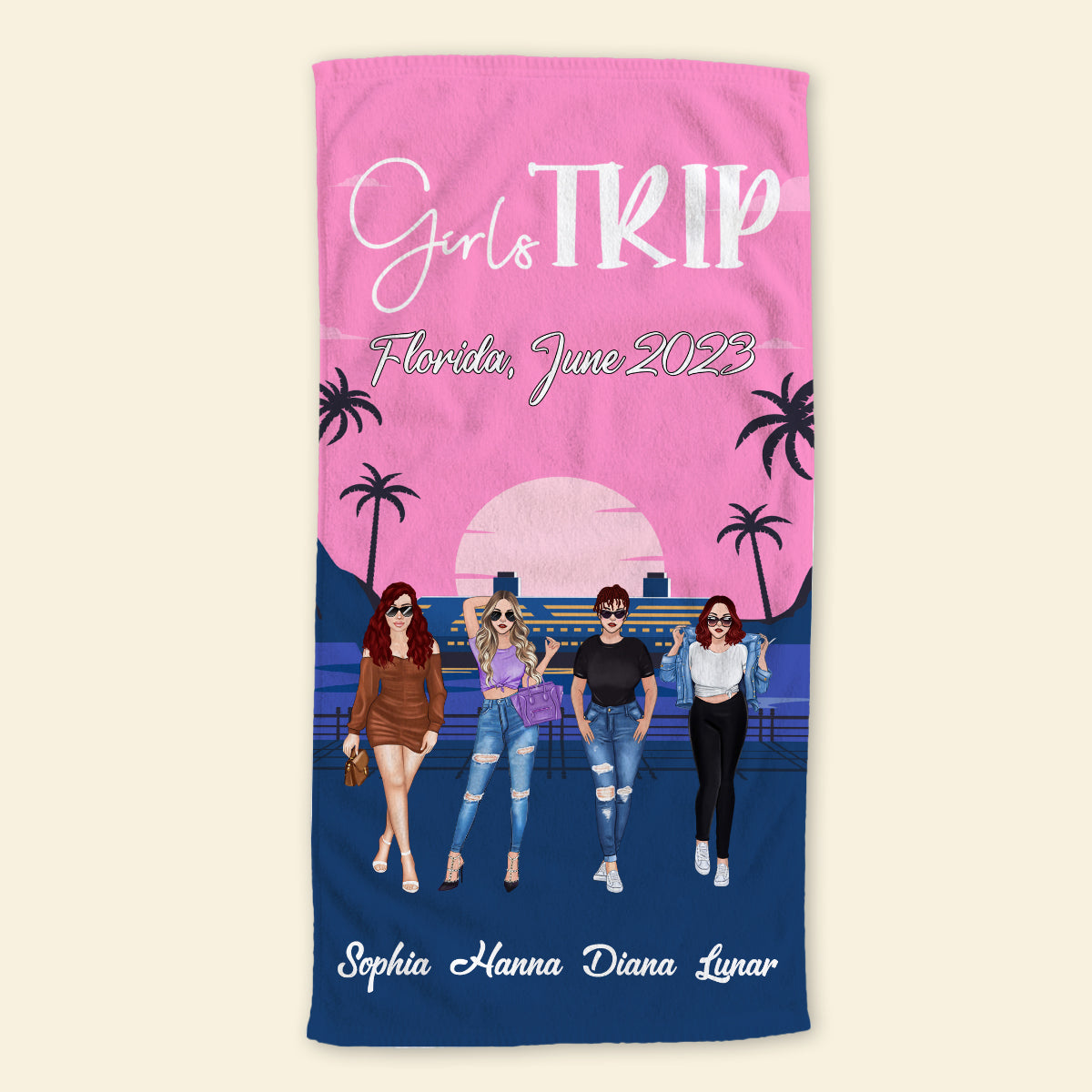 Girls Trip- Personalized Beach Towel - Gift For Your Friends, Besties