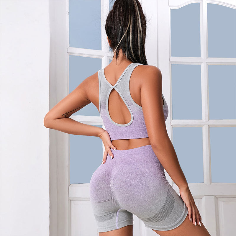 Gym Wear Two-piece Yoga Bra Shorts Set Seamless Four-way Stretch Sportswear