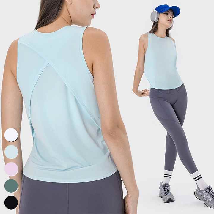 New Cross Stitching Sleeveless Sports Tops Gym Fitness Vest Quick Dry Breathable Yoga Wear Blouse Women Yoga Tank Top