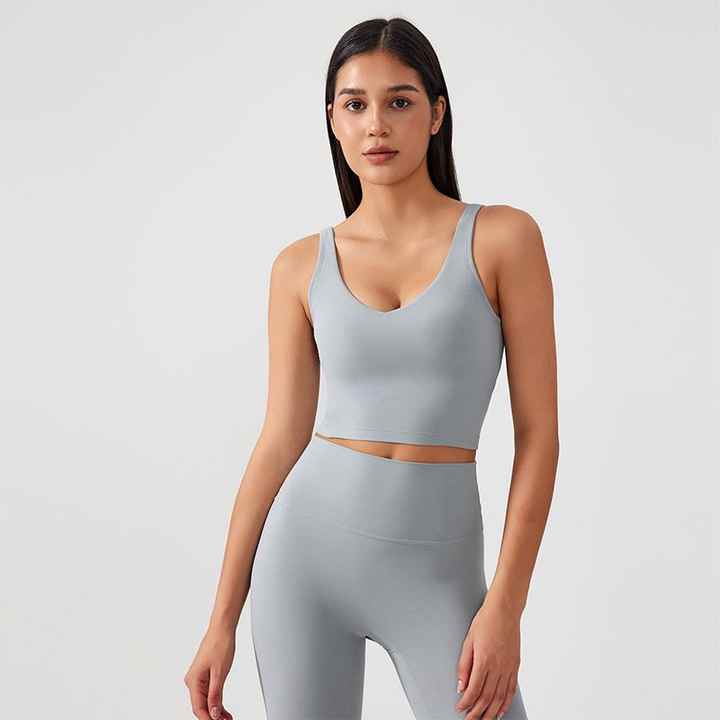 New Fabric Half Fixed Women High Strength Sport Bra Chest Pad Beauty Back Underwear Running Top Colorful Fitness Yoga Vest