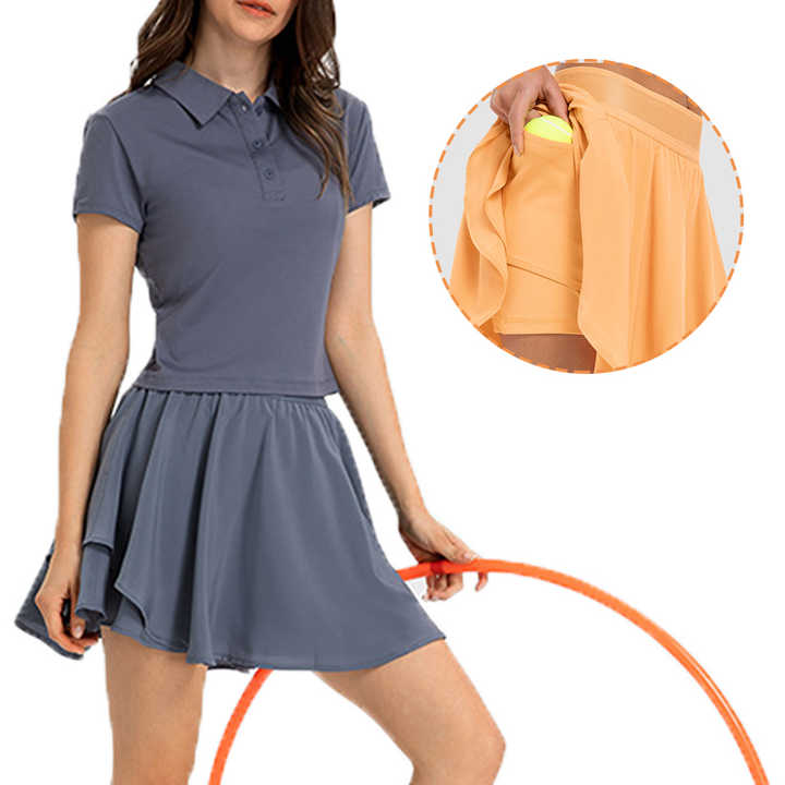 Cool Fabric Badminton Clothing Polo Shirt and 2-In-1 Mini Skirt Golf Tennis Sports Suit Set Outdoor Fitness Clothes Yoga Outfit