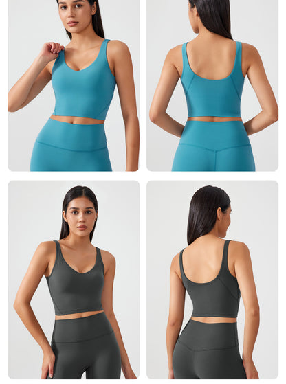 New Fabric Half Fixed Women High Strength Sport Bra Chest Pad Beauty Back Underwear Running Top Colorful Fitness Yoga Vest
