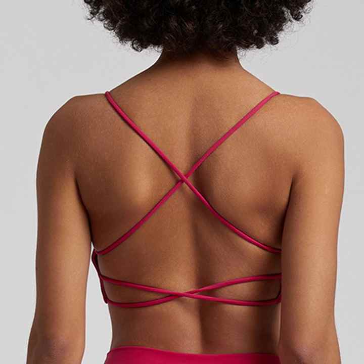 Summer New Open Back Sports Gym Fitness Wear Thin Straps Sexy Padded Cross Back Workout Soft Nude Feeling Women Yoga Bra Top