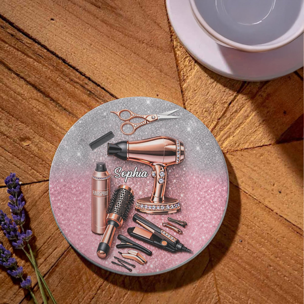 Hairstylist Glamour Coaster, Personalized Ceramic Coaster, Gift For Hair Lovers