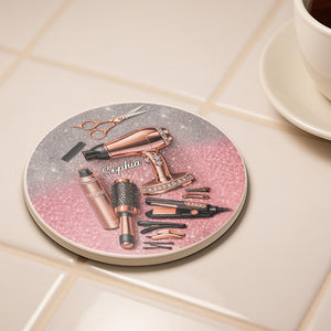 Hairstylist Glamour Coaster, Personalized Ceramic Coaster, Gift For Hair Lovers