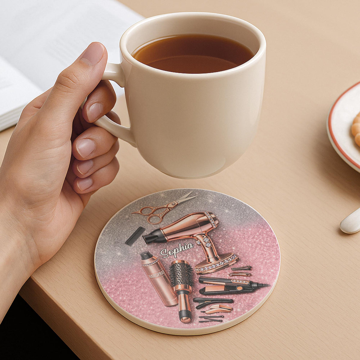 Hairstylist Glamour Coaster, Personalized Ceramic Coaster, Gift For Hair Lovers