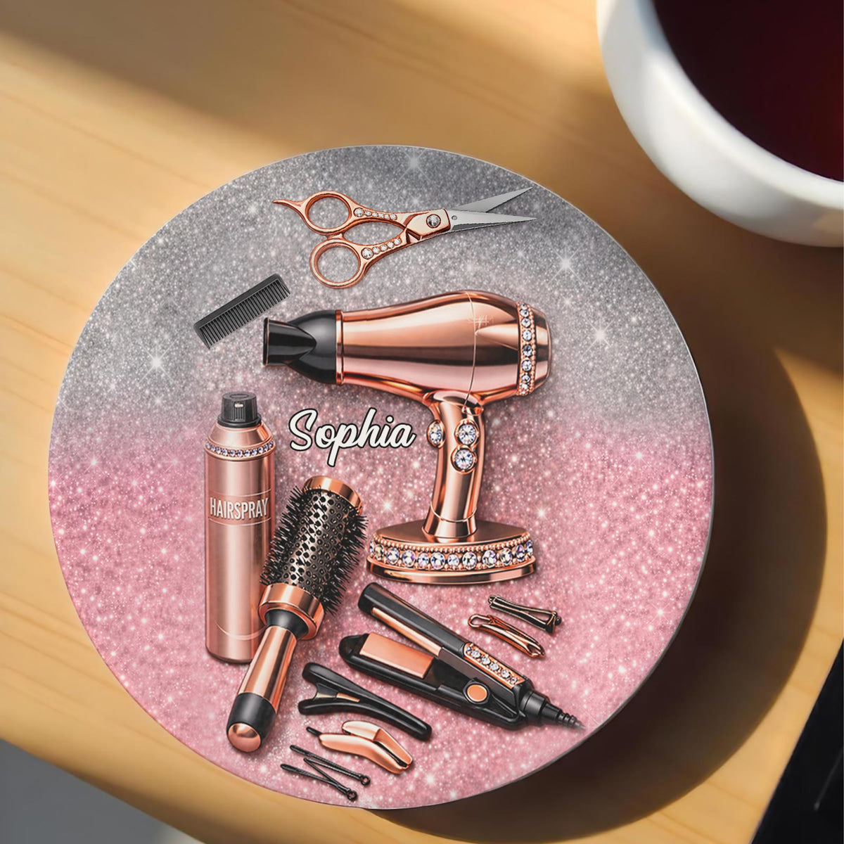 Hairstylist Glamour Coaster, Personalized Ceramic Coaster, Gift For Hair Lovers