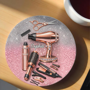 Hairstylist Glamour Coaster, Personalized Ceramic Coaster, Gift For Hair Lovers